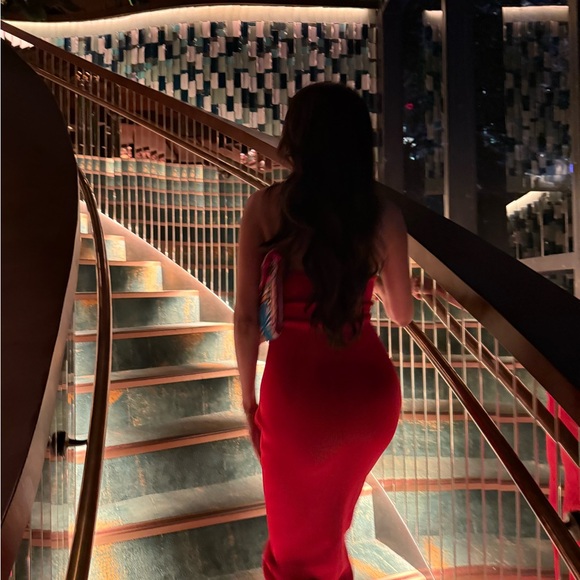 REVOLVE Red Strapless Cutout Evening Gown - Picture 3 of 5